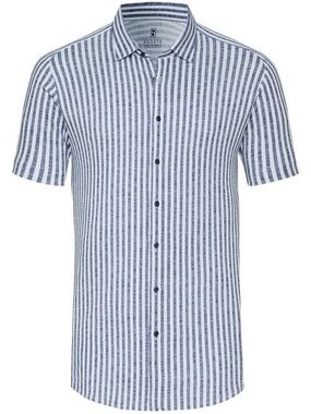 Desoto size XL kent jersey stretch ss Blue & White Striped Button-Up Shirt